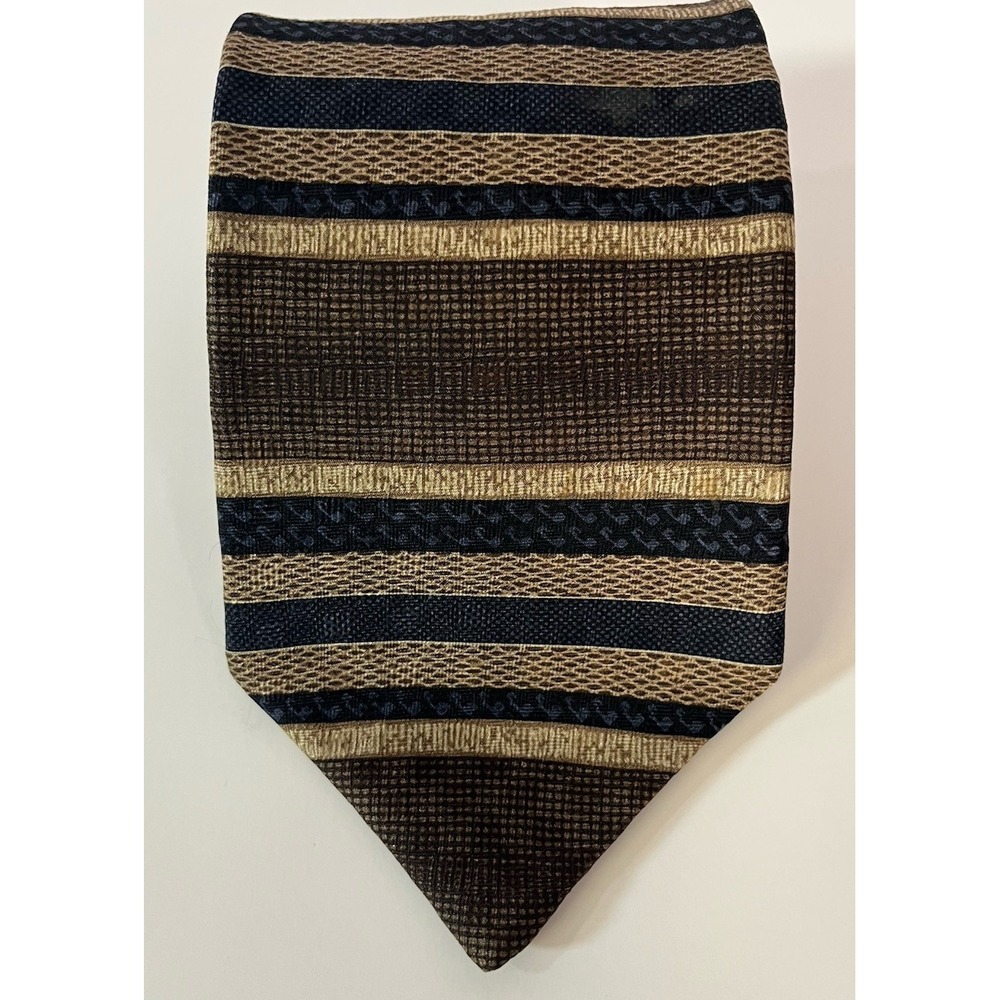 Allyn Saint George Necktie Mens OS Brown Navy Blue Striped Silk American Classic